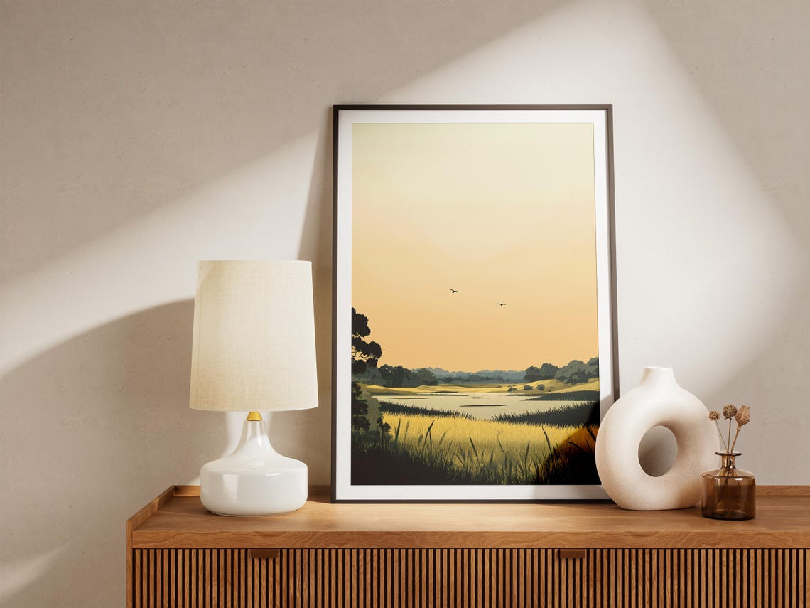 Brazil Pantanal Poster Landscape Sunset Nature Art Print Golden Grass Wetland South America Travel Illustration Botanical Wall Decor Home - Image 5