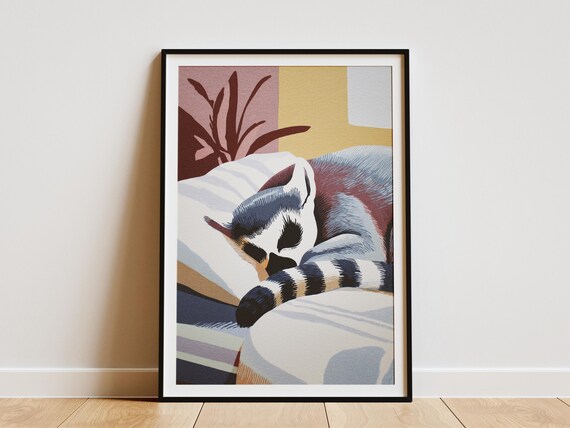 Sleeping Ring Tailed Lemur on Pillow Matisse Style Art Poster