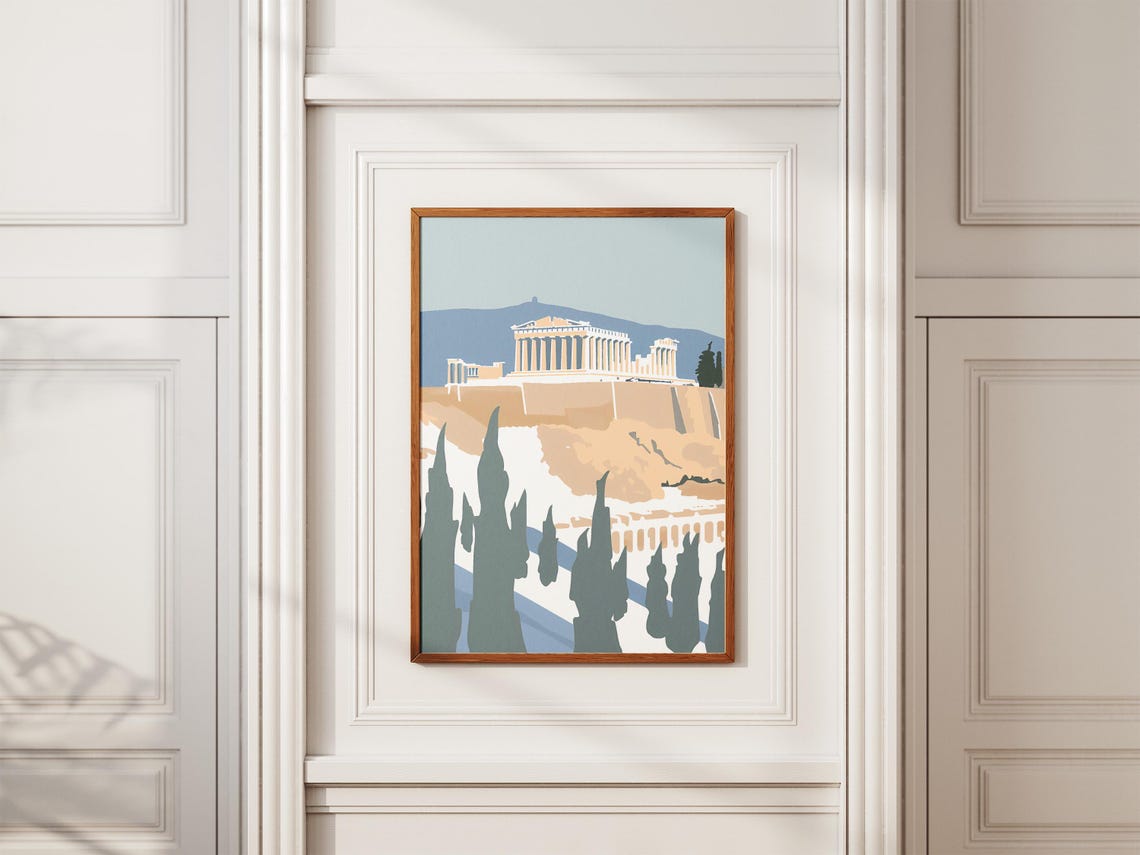 Athens Acropolis with Cypress Trees Under a Soft Blue Sky Poster - Image 2