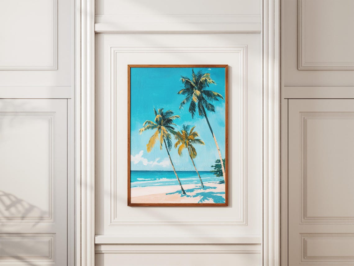 Three Palm Trees Turquoise Beach Ocean Summer Vacation Print - Image 2