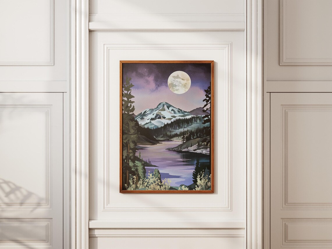 Lassen Volcanic National Park Moonlit Peak Vintage Travel Poster - Image 2