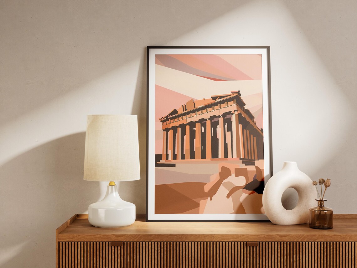 Athens Acropolis Parthenon Terracotta Geometry Travel Poster - Image 5