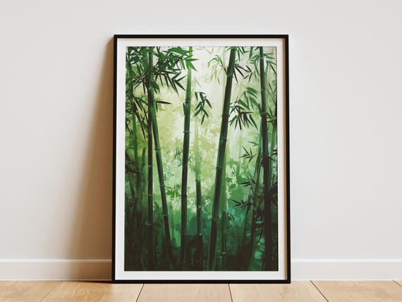 Bamboo Forest Art Print Green Poster Japanese Wall Asian Decor Nature Inspired Zen Grove