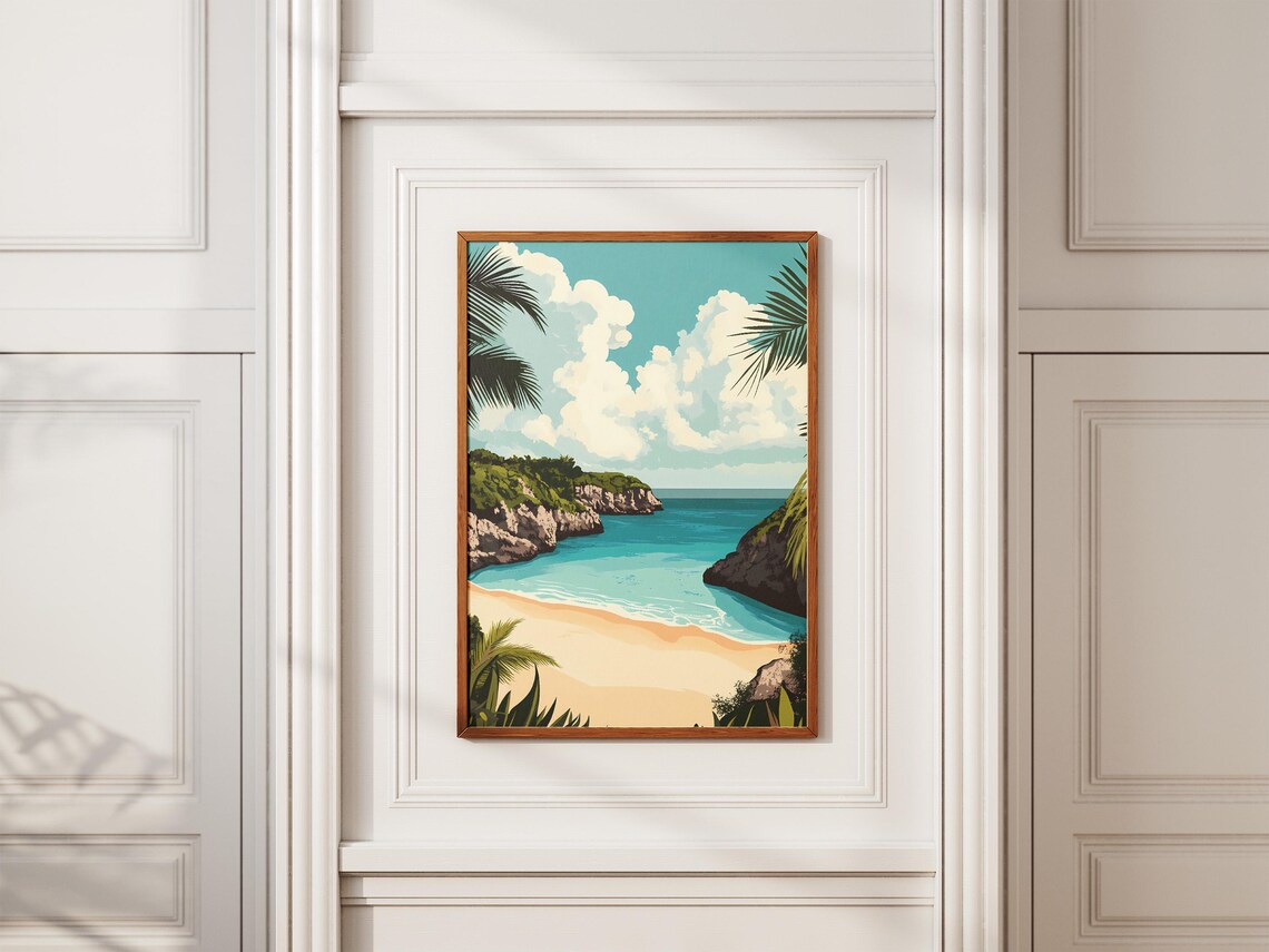 Bermuda Horseshoe Bay Tropical Cove Beach Palm Fronds Poster - Image 2