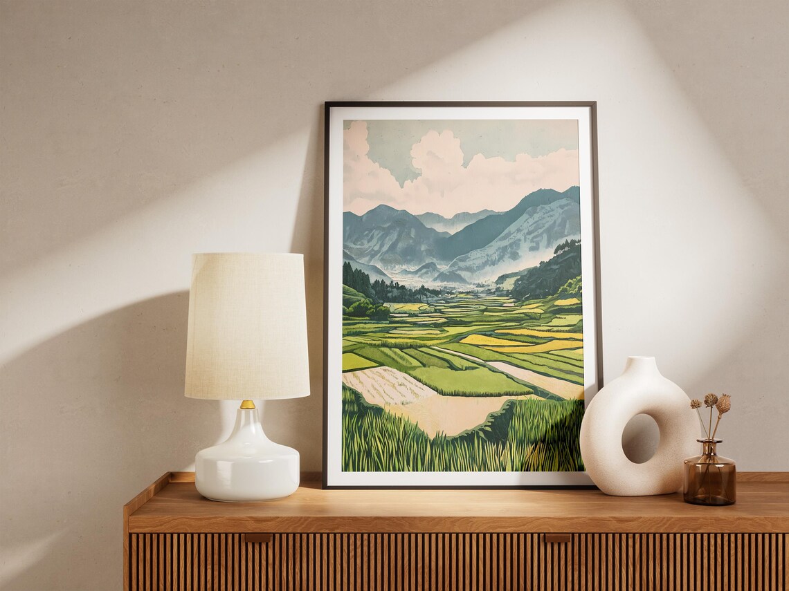 Rice Terraces Valley Pink Clouds Japanese Landscape Art Poster - Image 5