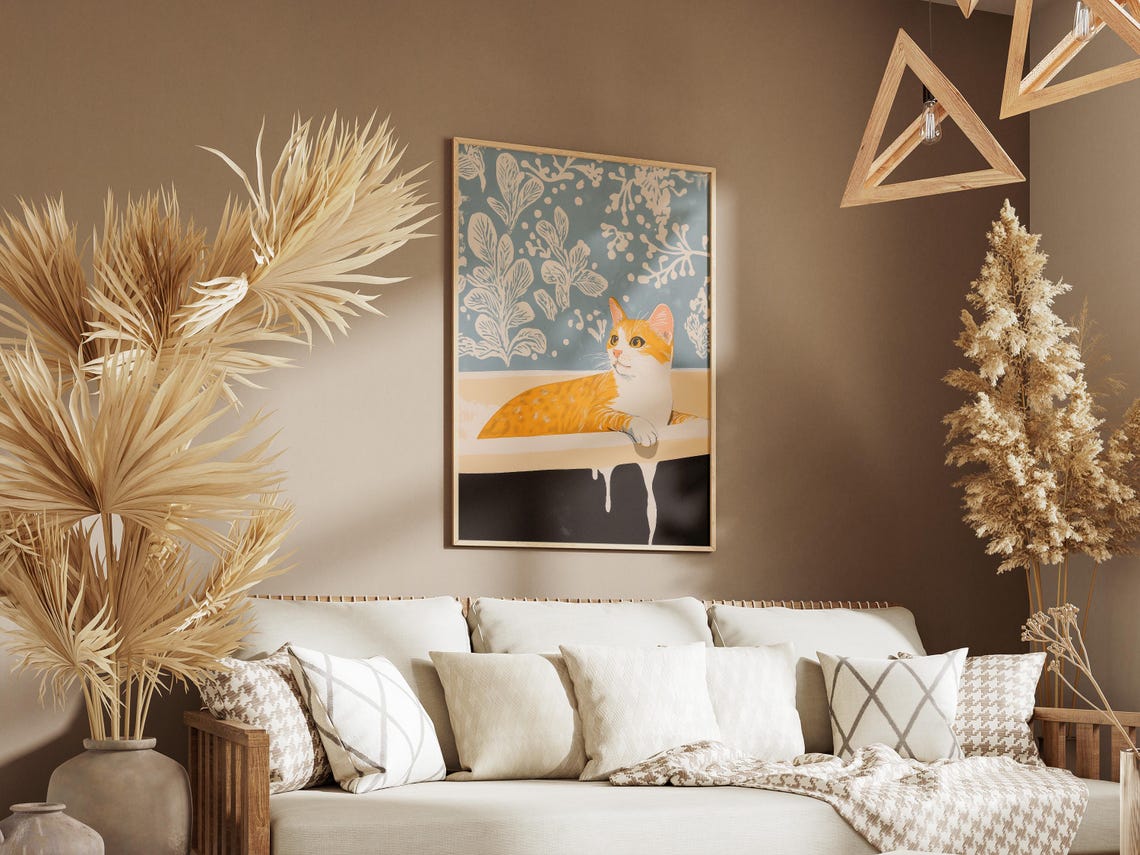 Orange And White Cat In Bathtub Poster Cute Funny Pet Bathroom Art - Image 3