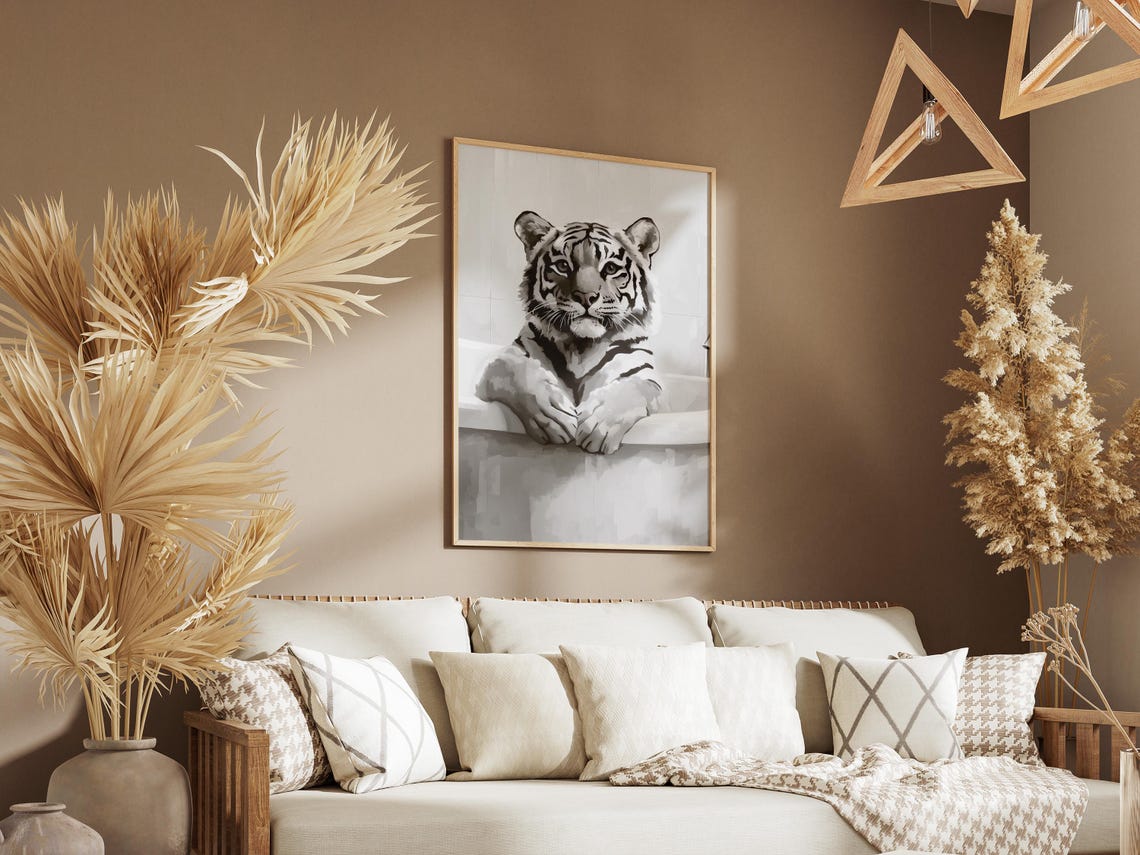 Playful Cute Tiger Cub Bubble Bath Minimalist Wild Animal Poster - Image 3