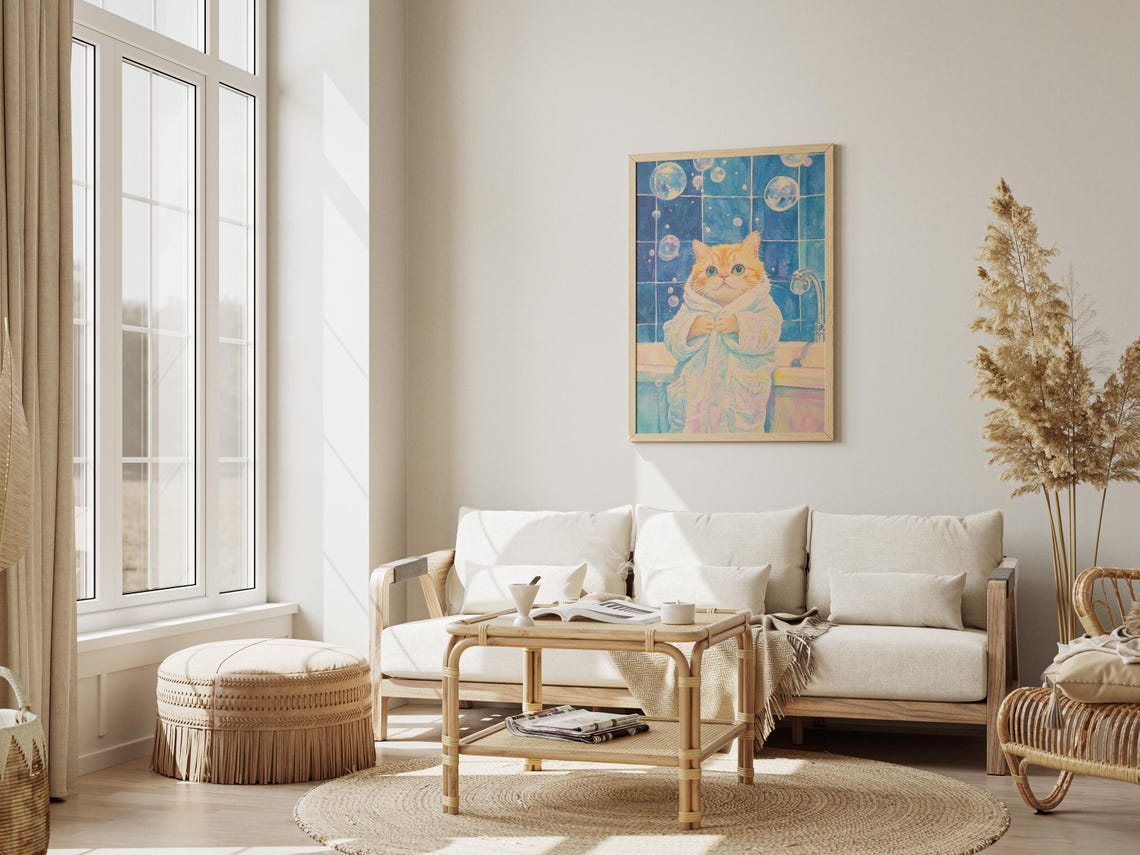 Orange Kitten in White Bathrobe Bubble Bath Cute Cat Wall Poster - Image 3