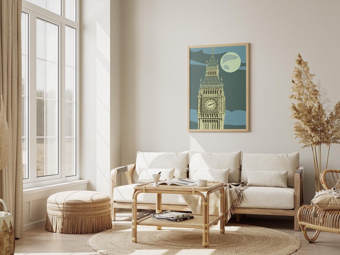 Big Ben London Under Moonlight Geometric Cityscape Travel Art Poster - Image 4