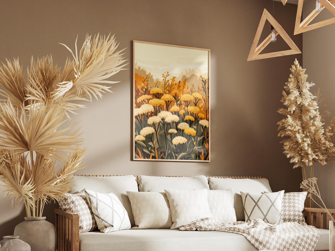 Golden Yarrow Wildflower Field Warm Autumn Botanical Flower Poster - Image 3