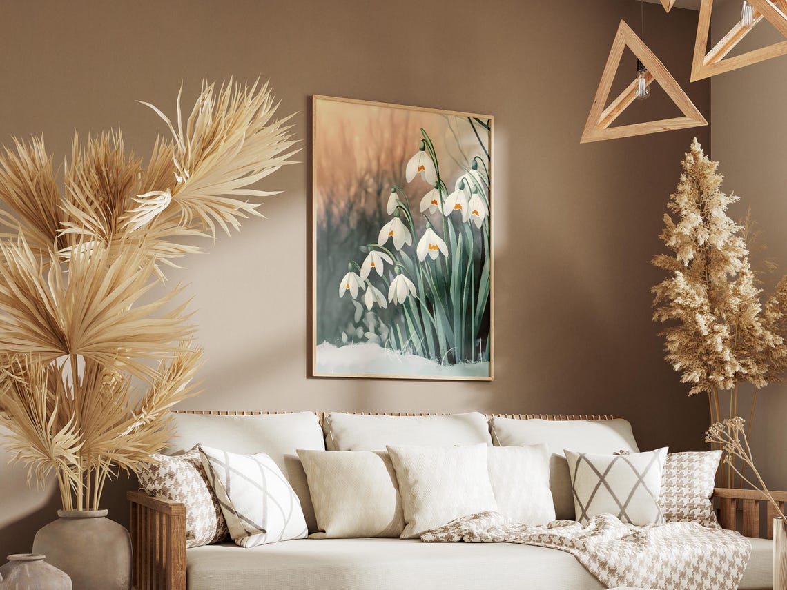White Snowdrops Blooming Soft Light Spring Flower Art Poster - Image 3