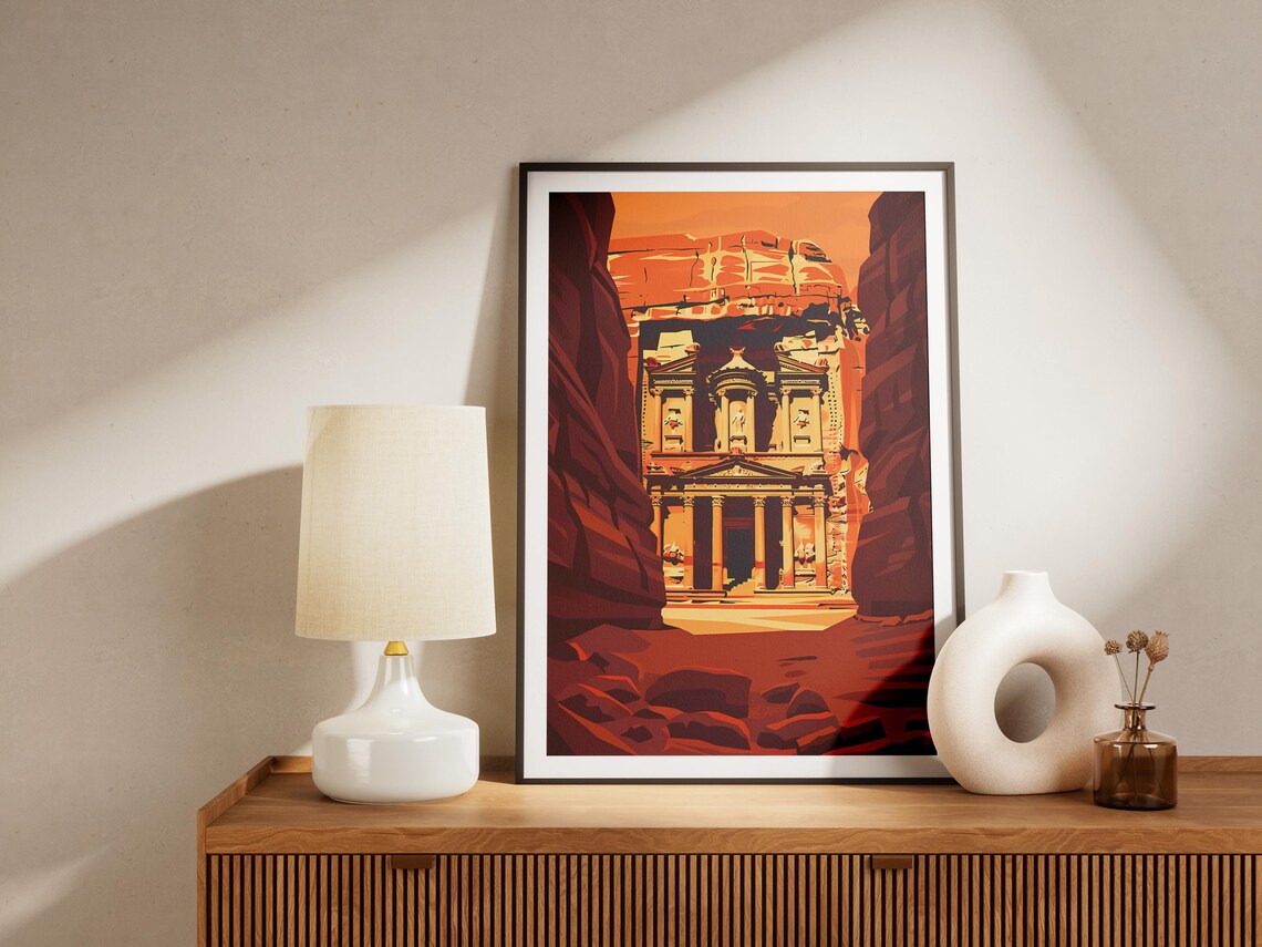 Petra Treasury Jordan Red Canyon Ancient Ruins Travel Art Poster - Image 2