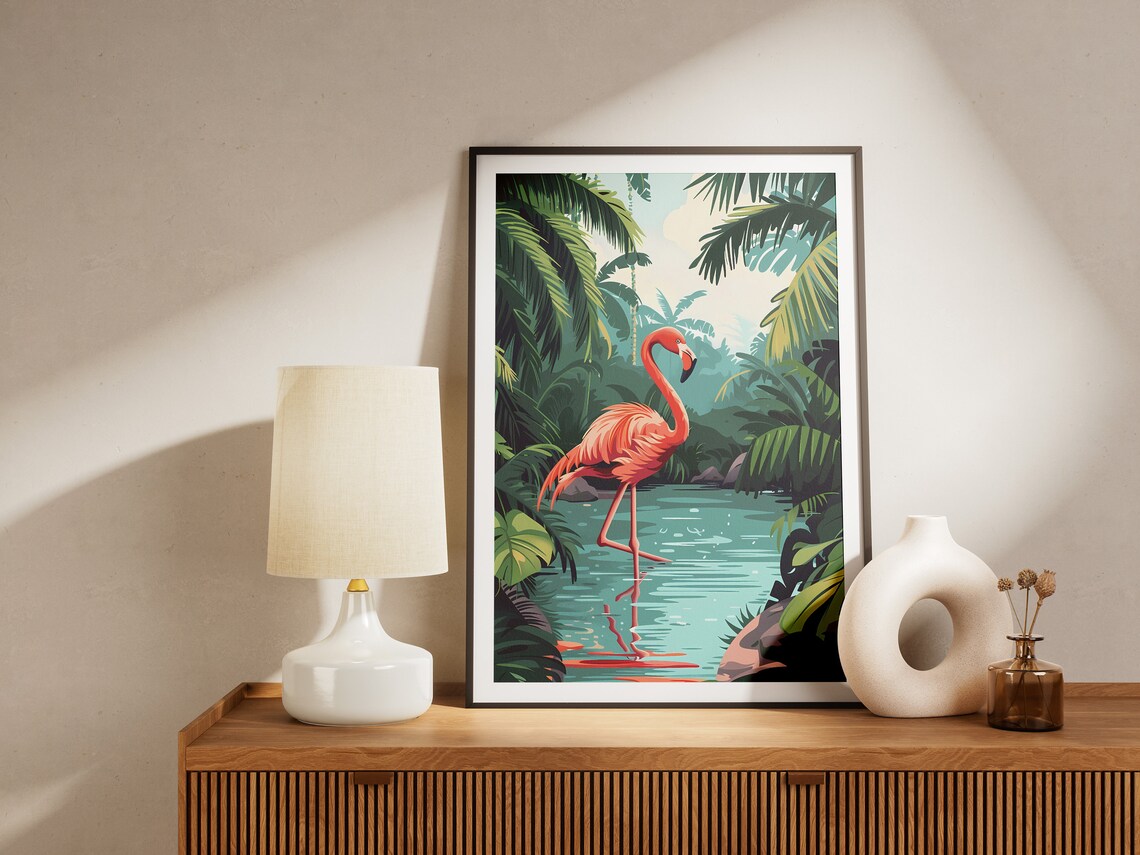 Tropical Flamingo Poster Print, Modern Tropical Decor - Image 2