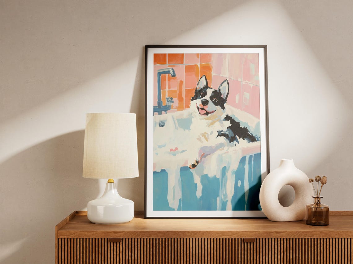 Black And White Puppy In Bubble Bath Cute Funny Bathroom Dog Poster - Image 5