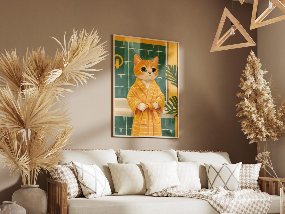 Scottish Fold Kitten Art Print Baby In Bathrobe Poster Cute Cat Bathroom Wall Decor Funny Animal Lover Gift - Image 3