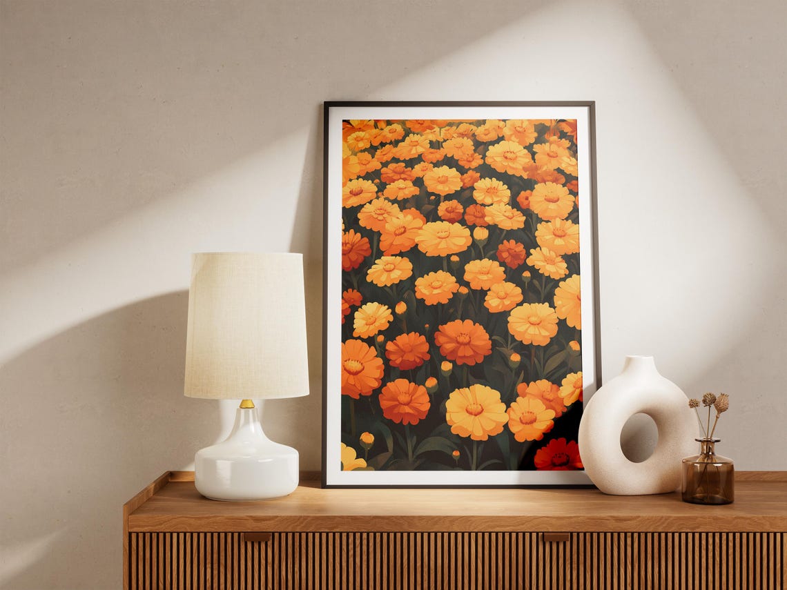 Dense Orange Marigold Flower Bed Poster in Warm Autumn Blooms - Image 5