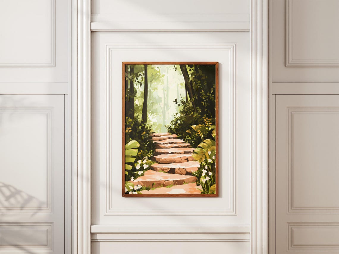 Stone Steps Through Lush Green Forest Peaceful Nature Walk Poster - Image 2