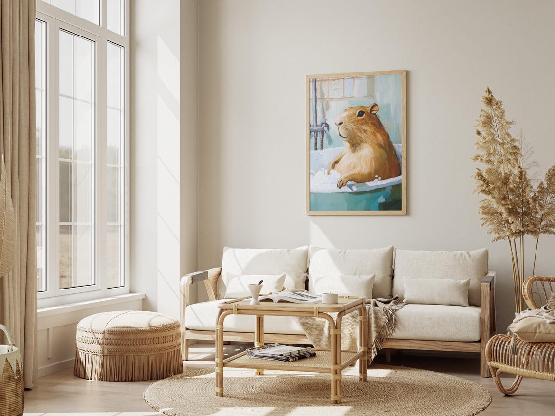 Blissful Capybara Leaning Back in a Soothing Bubble Bath Poster - Image 4