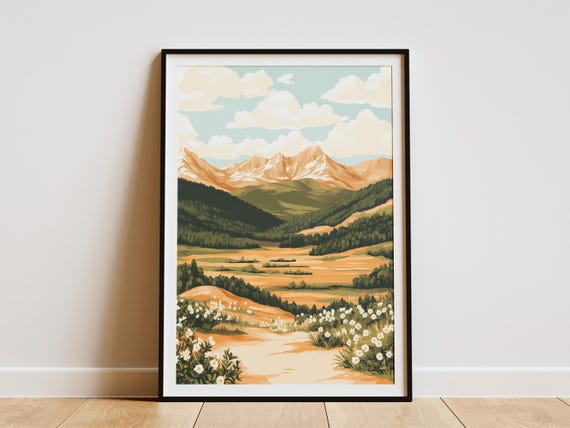 Mountain Vista Poster Landscape Print Wall Art Home Decor Nature Scene Creamy Orange Yellow Tones Modern Minimalist Art Print