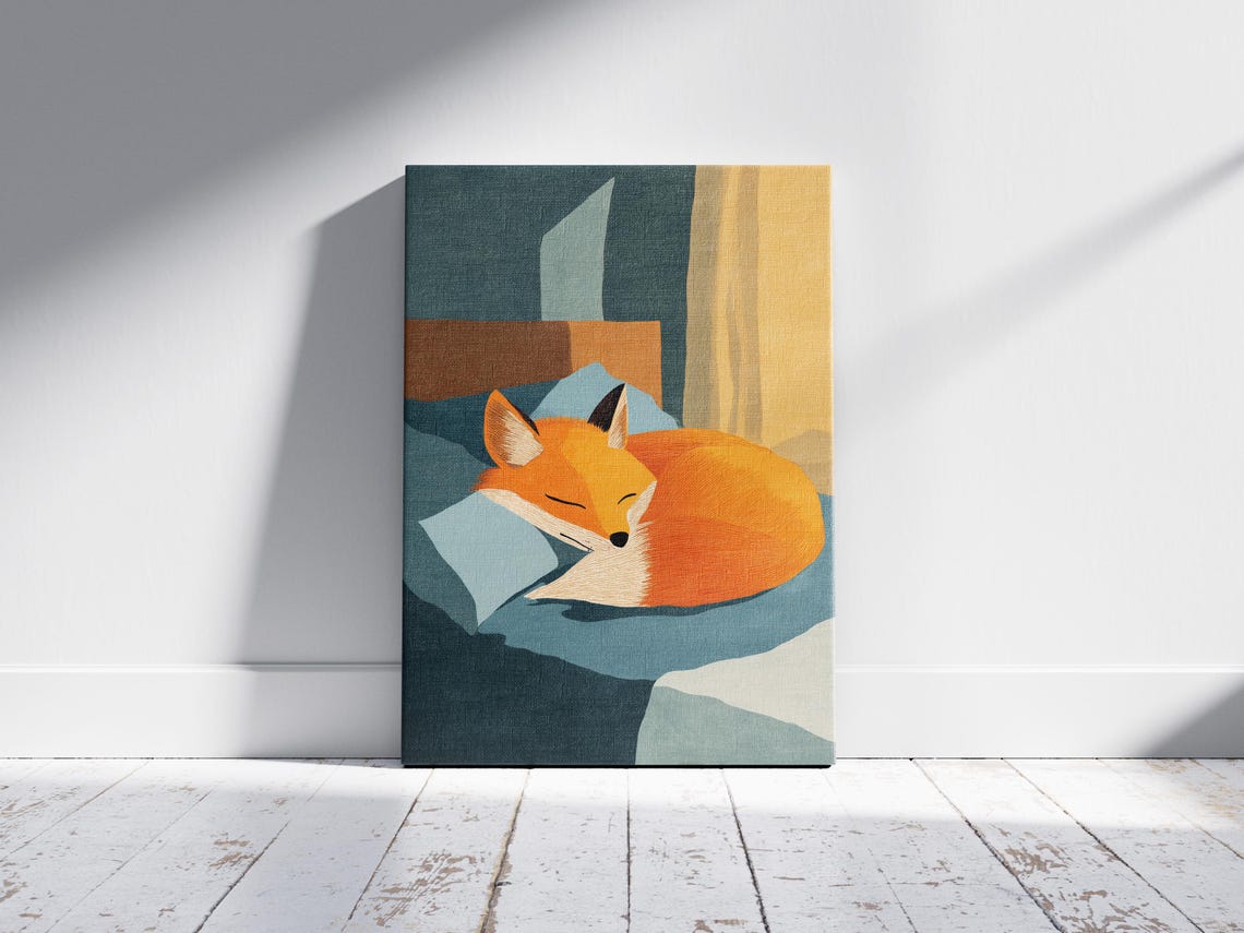 Charming Sleeping Fox Matisse Style Gouache Painting Print Whimsical Animal Nursery Wall Art Cozy Bedroom Decor Modern Illustration Gift - Image 2