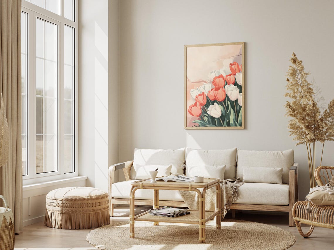 Romantic Coral And White Tulips Spring Garden Floral Art Poster - Image 3