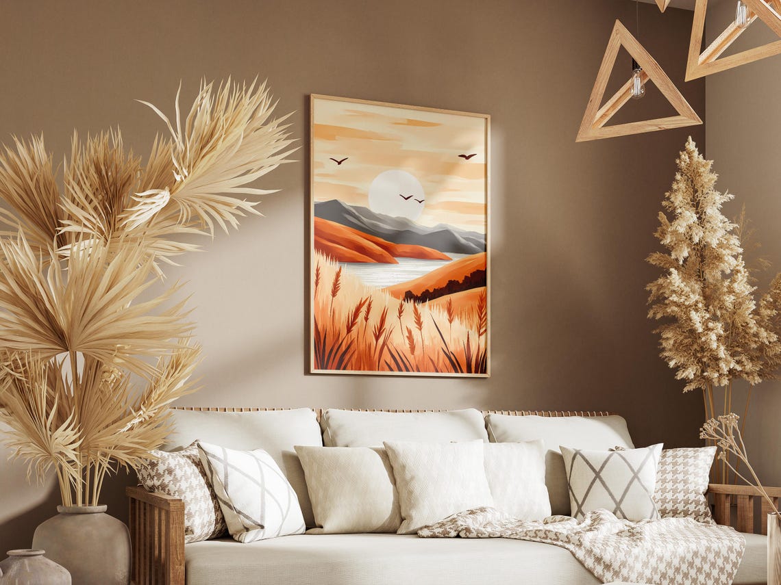 Golden Hour Sunset Over Rolling Hills And Calm Lake Scenery Wall Art - Image 3
