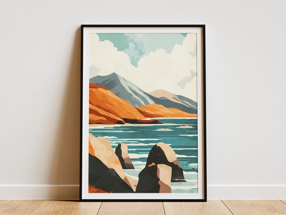 Macquarie Island Australia Flat Illustration Print Modern Coastal Landscape Art Minimalist Travel Poster Oceania Nature Decor Beach Wall