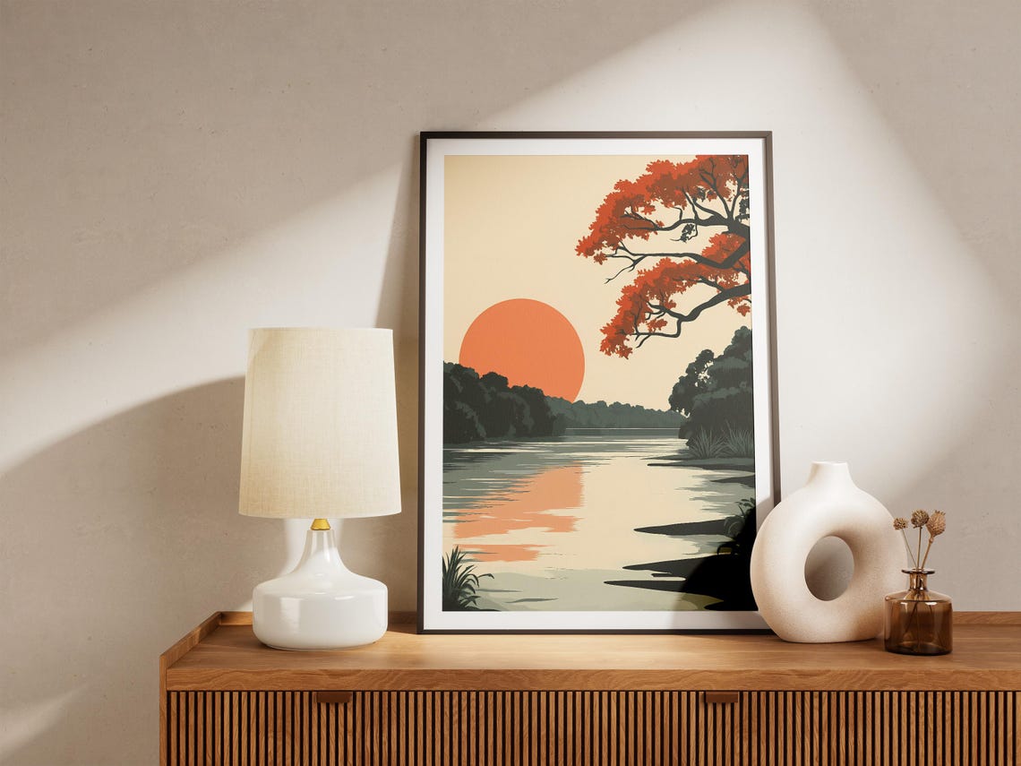 Brazilian Pantanal Sunset River Orange Sun Blossom Tree Poster - Image 5
