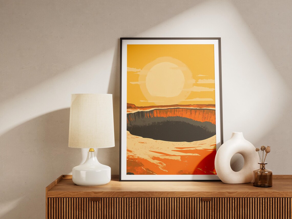 Turkmenistan Darvaza Gas Crater Posterorange Sunset Landscape Printabstract Travel Illustrationcentral Asia Artgeology Natureflat - Image 5