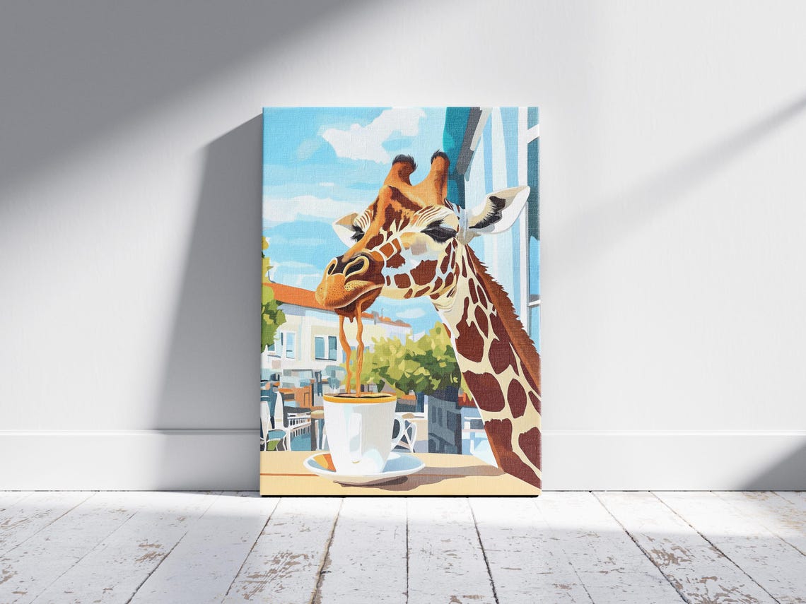 Giraffe Coffee Poster Cafe Wall Art Animal Lover Gift Quirky Print Shop Decor Funny Illustration Modern - Image 2