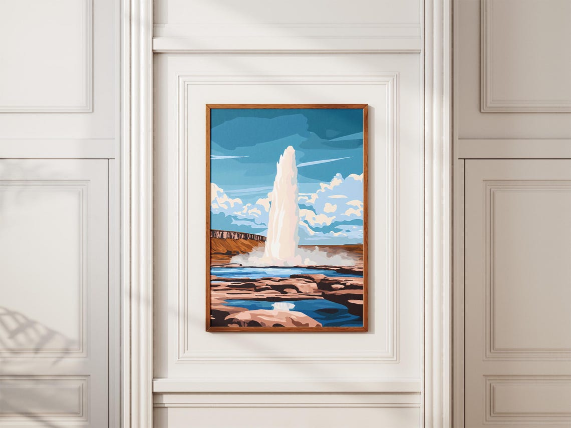 Iceland Geysir Eruption Over Geothermal Landscape Travel Poster - Image 2