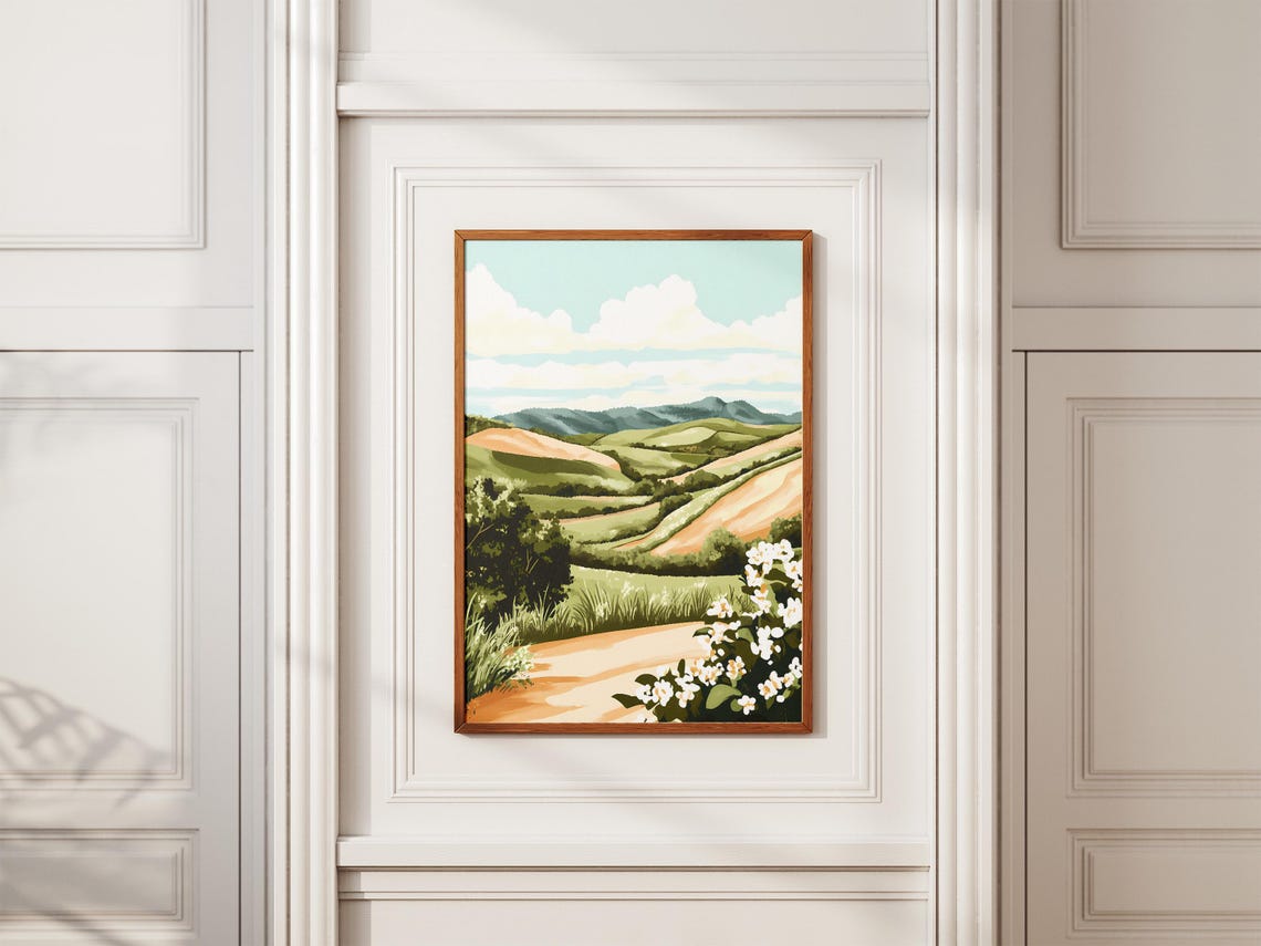Rolling Tea Plantation Hills With Dirt Road White Blossoms Poster - Image 2
