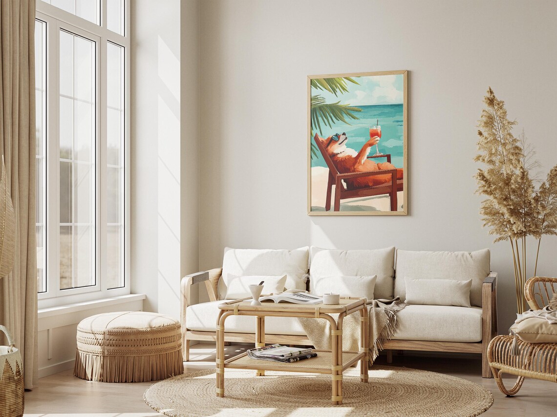 Pomeranian In Sunglasses Lounging With Cocktail In Beach Chair Poster - Image 4