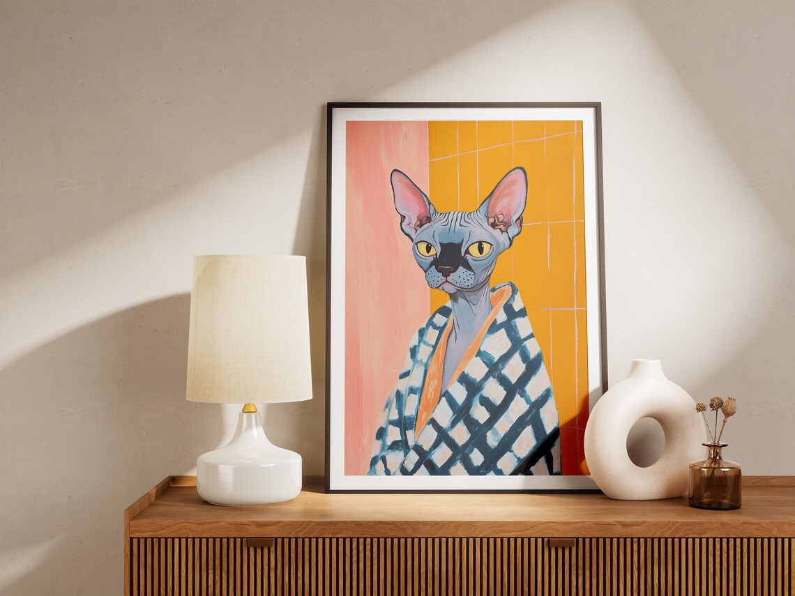 Sphynx Cat Art Print, Matisse-Style Bathroom Poster - Image 4