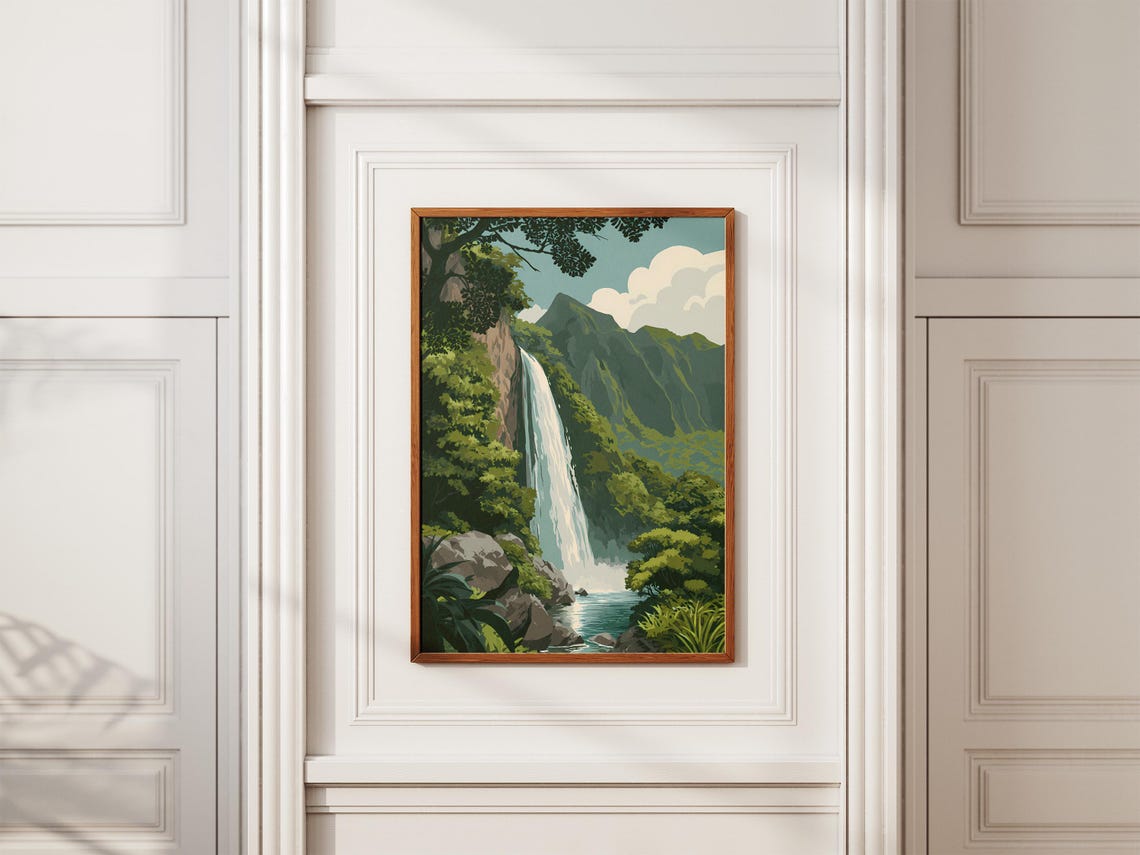 Tropical Waterfall Lush Green Rainforest Mountain Cascade Poster - Image 2