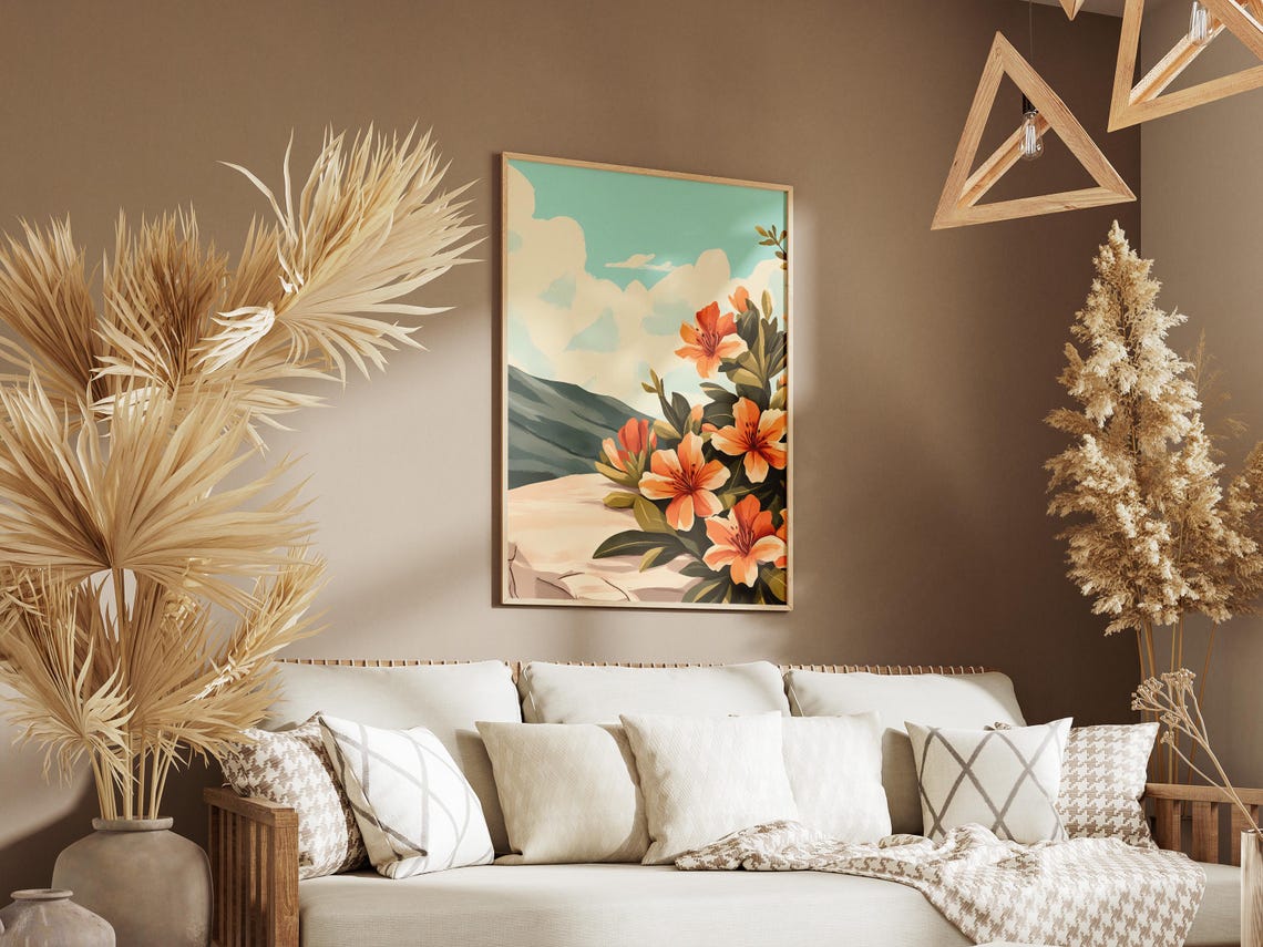 Bright Orange Azalea Blooms on a Rocky Mountain Cliff Poster - Image 3