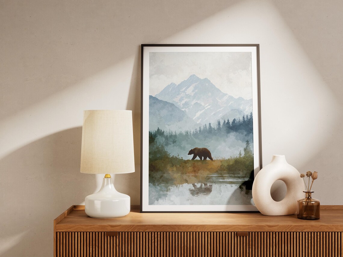 Katmai National Park Brown Bear Misty Lake Alaska Art Poster - Image 4