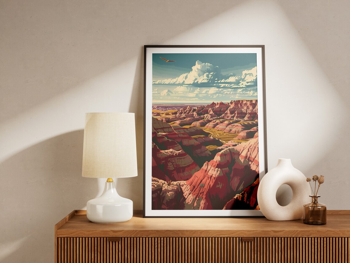 Badlands National Park Vintage Travel Poster Striped Badlands Landscape - Image 2