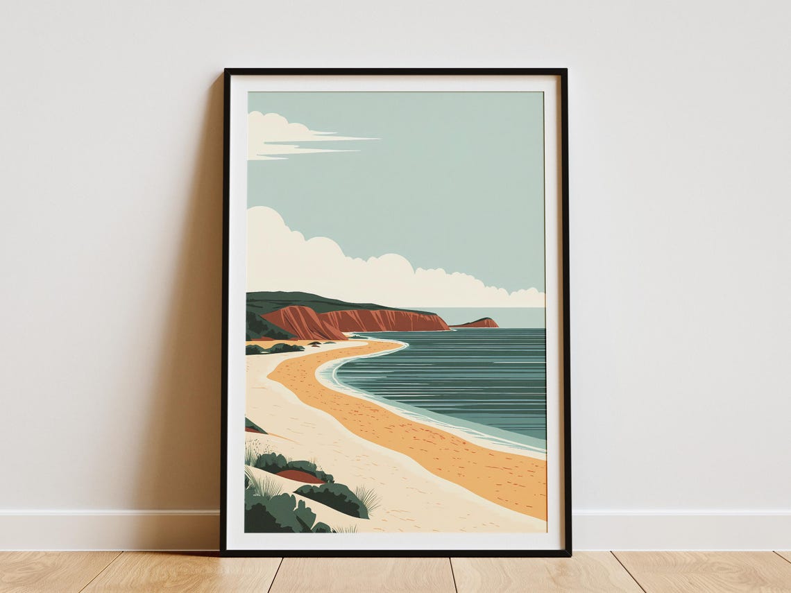 Shark Bay Australia Red Cliffs Sandy Beach Coastal Travel Poster