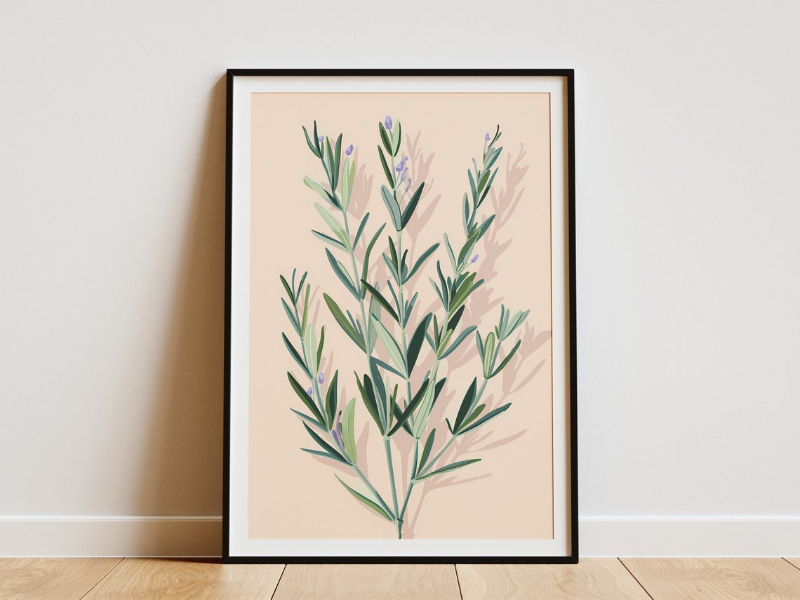 Dainty Lavender Sprigs Botanical Study on Blush Minimal Print