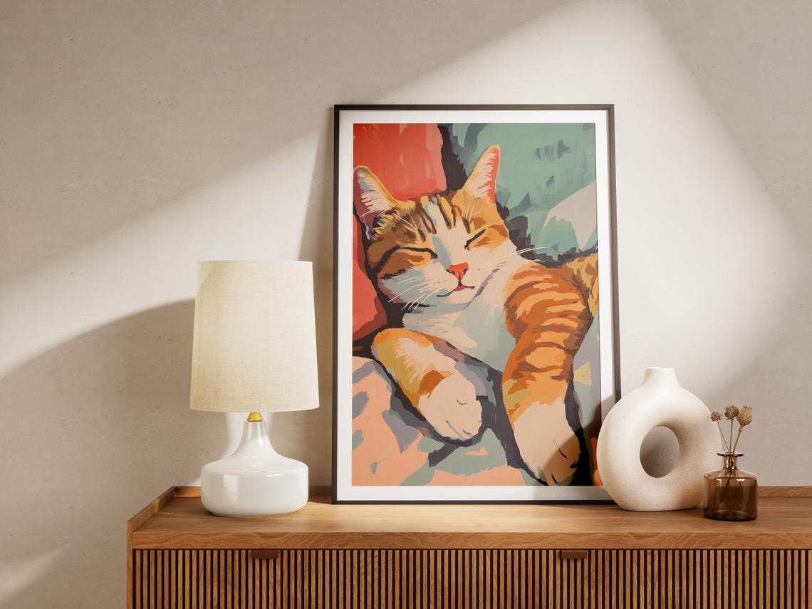 Orange Tabby Cat Sleeping Matisse Style Abstract Cat Art Poster - Image 4