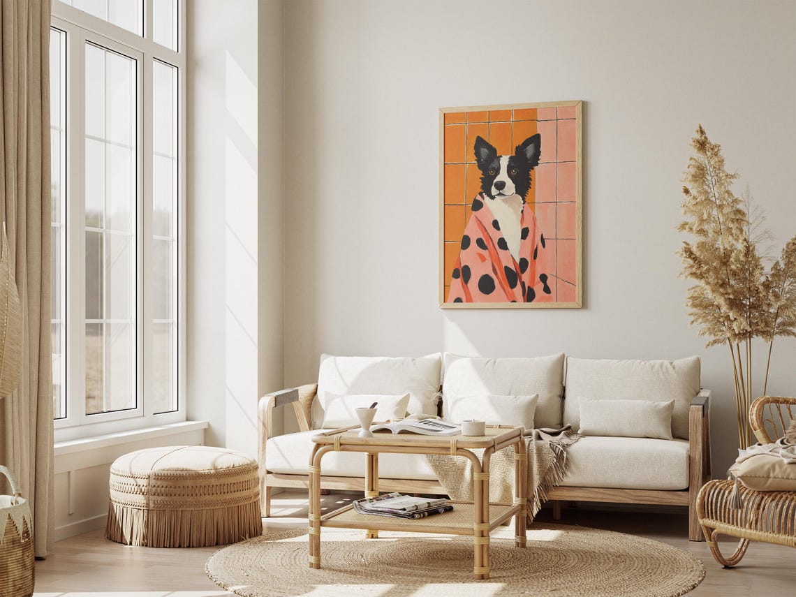 Border Collie Posing in a Pink Polka Dot Bathrobe Bathroom Poster - Image 4