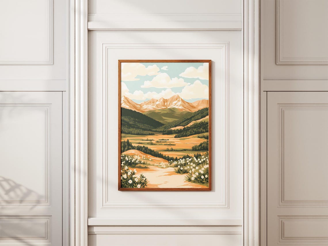 Snow-Capped Mountain Valley with a Wildflower-Lined Path Poster - Image 2