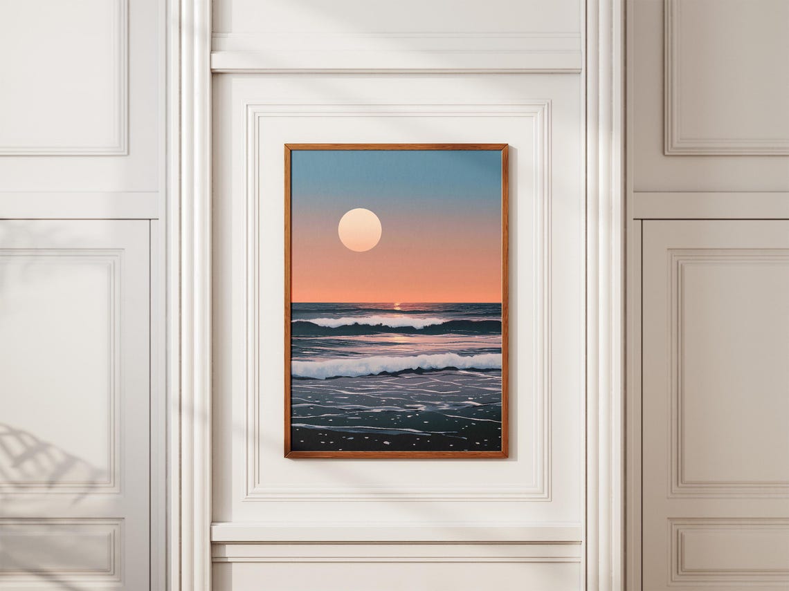 Moonlit Ocean Waves Under A Big Moon Nighttime Seascape Poster - Image 2