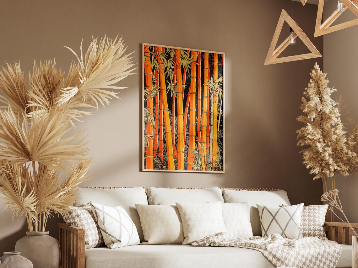 Golden Bamboo Stalks Black Background Botanical Illustration Poster - Image 3