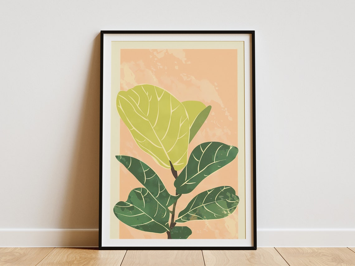 Fiddle Leaf Fig Warm Peach Minimalist Botanical Plant Poster
