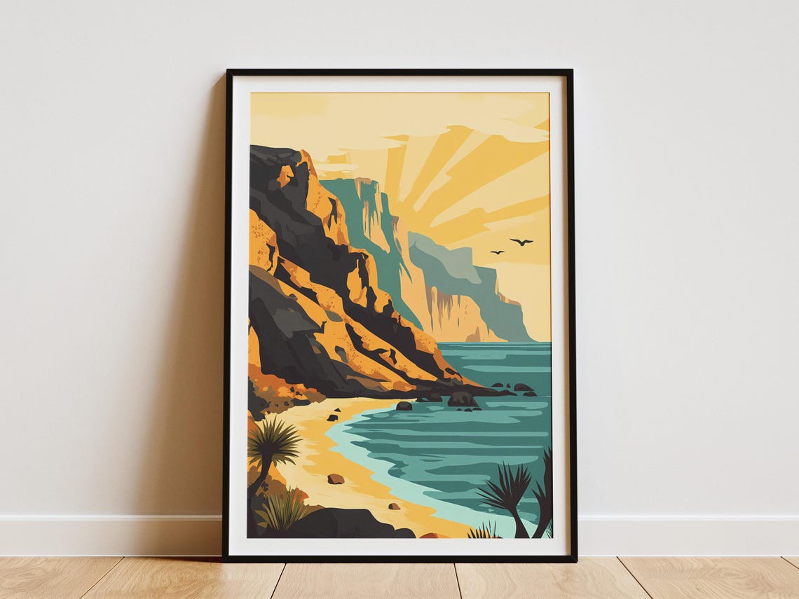 Socotra Yemen Limestone Cliffs Beach Cove Sunburst Sea Poster