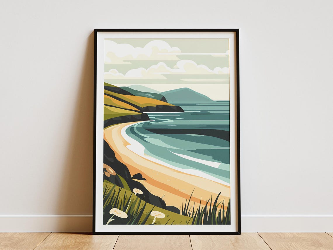 Ireland Dingle Peninsula Coastal Beach Illustration Art Poster
