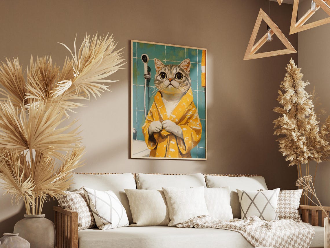 Scottish Fold Cat In Bathrobe Bathroom Wall Art Print Funny Animal Poster Pet Home Decor Cute Illustration Whimsical - Image 3