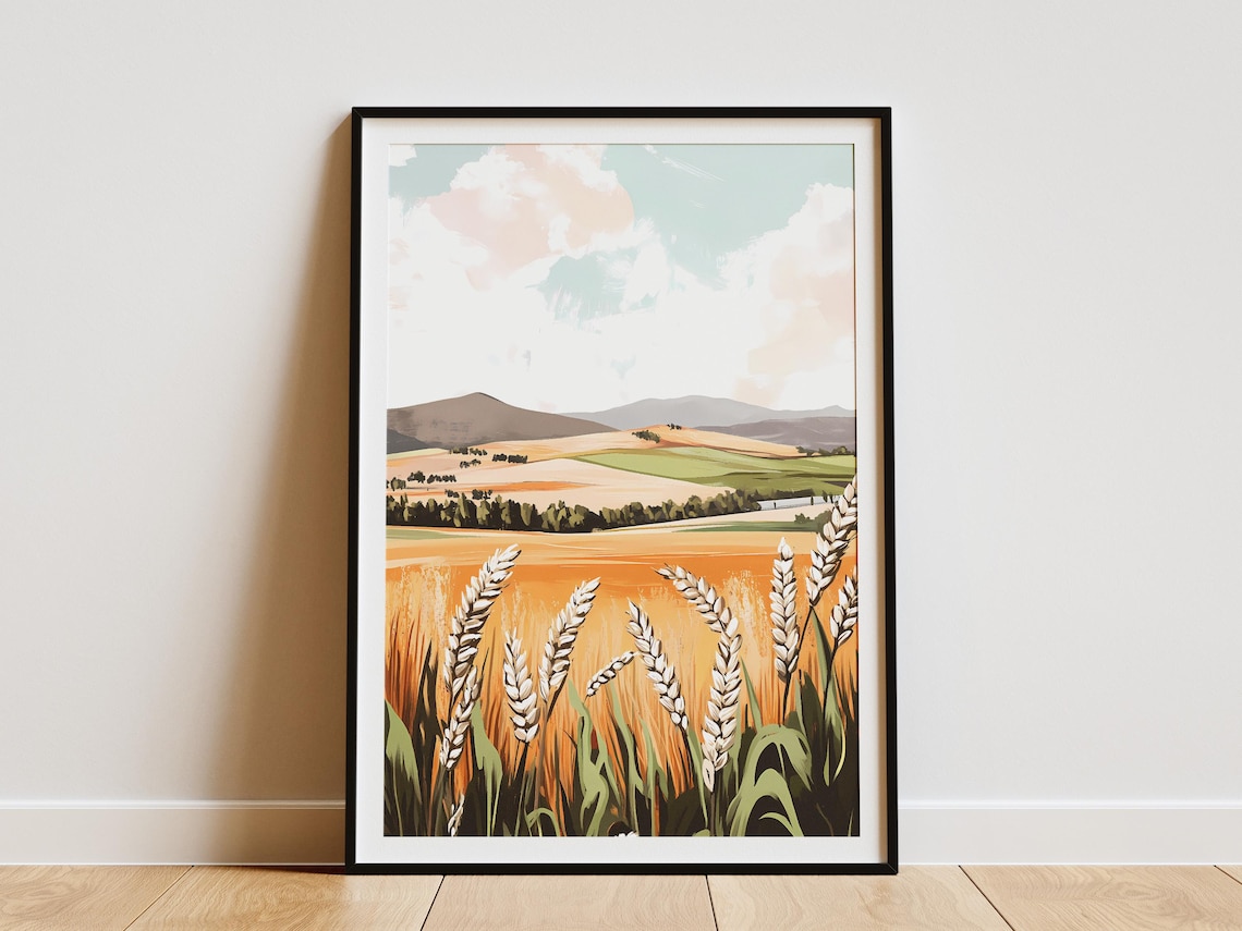 Golden Wheat Field With Rolling Hills Summer Countryside Poster